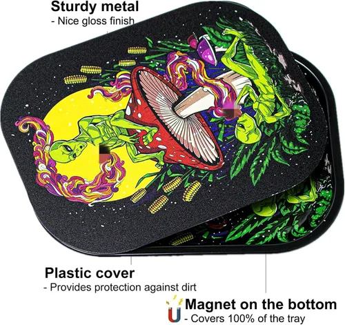 Miniatura 2 de Bandejas de metal con tapa magnética suave de PVC, bandeja de metal con cubierta de tapa, pequeña bandeja decorativa linda, almacenamiento ideal