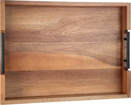 Joy&Grace Bandeja otomana para sala de estar, bandeja grande de madera de acacia con asas para mesa de café, desayuno en la cama, cena de comida,