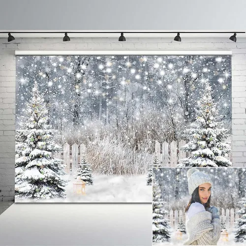 Avezano Telón de Fondo de Fotografía de Invierno Purpurina Bosque Nevado Pino Árbol Fondo Nieve Navidad Xmas Fiesta de Vacaciones Decoración