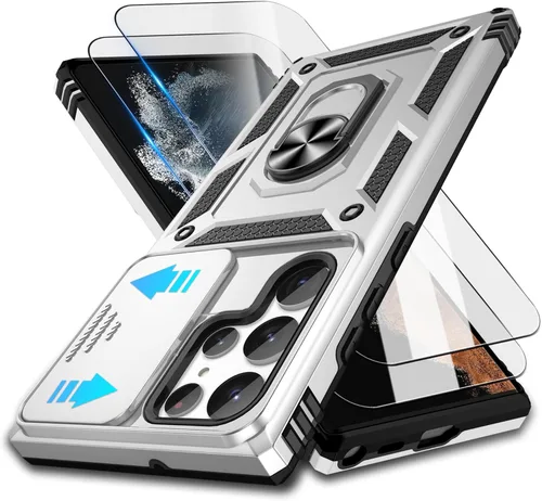 Miniatura 45 de ATUMP Funda para OnePlus Nord N200 5G con protector de pantalla HD con cubierta para cámara deslizante, soporte de anillo de rotación de 360°