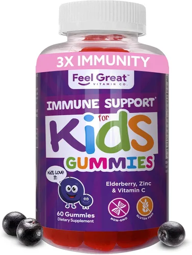 Miniatura 12 de Feel Great Kids - Gomitas de saúco con zinc y vitamina C Apoyo inmunológico Sambucus Saúco Multivitaminas veganas para niños con sabor a bayas