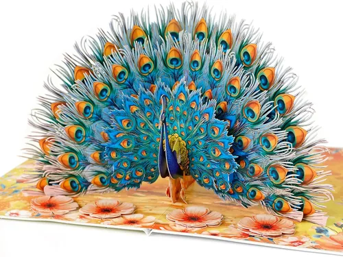 Miniatura 6 de CUTPOPUP - Tarjetas de cumpleaños emergentes de pavo real para mujer, tarjeta de felicitación de flores de cumpleaños 3D para su esposa, madre