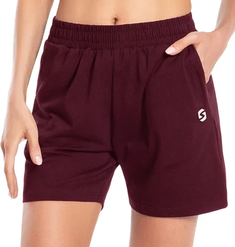 Miniatura 6 de Pantalones cortos de algodón para mujer de 5 pulgadas, pantalones cortos con bolsillos profundos para descansar, gimnasio, yoga, caminar, atletismo