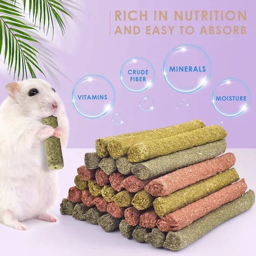 Miniatura 2 de Bissap 36 palitos masticables de conejo, mezcla natural de Timothy, heno, avena, zanahoria, conejito, juguetes masticables y golosinas para conejos