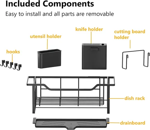 Miniatura 5 de AIDERLY Escurridor estrecho de platos para encimera de cocina, drenaje automático, escurridor de platos de hierro con cesta extraíble