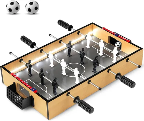 Giantex Mesa de futbolín de 20 pulgadas, mesa de fútbol de mesa con luces LED, jugadores realistas y 2 bolas, mesa de juego de fútbol de madera para