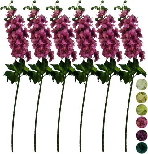 Miniatura 10 de 6 tallos de 31" Delphinium Ajacis flores artificiales de seda (azul)