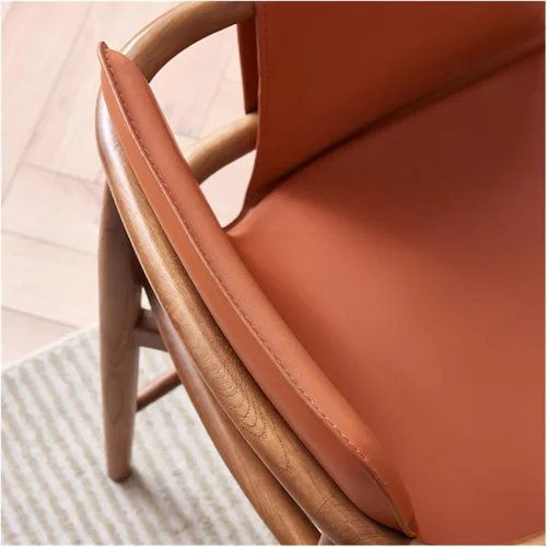 Miniatura 5 de sillas de comedor Silla de comedor de cuero Silla de comedor Ocio Madera maciza Sala de estar Back Ash Hotel Balcón Cocina moderna