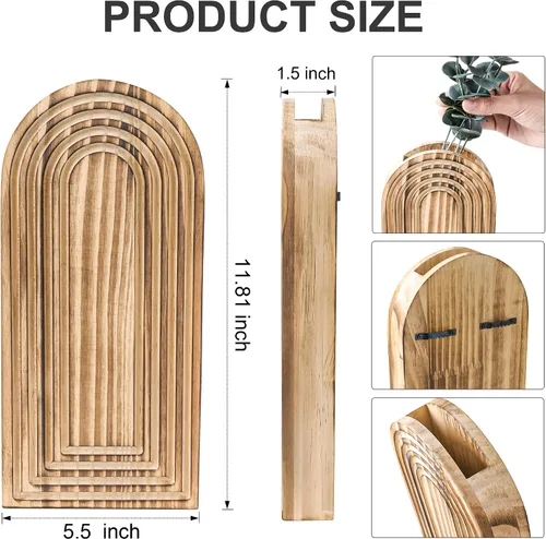 Miniatura 4 de DREAMLOOM Paquete de 2 jarrones de pared de madera con plantas artificiales de eucalipto, macetas para colgar en la pared, estilo bohemio y moderno