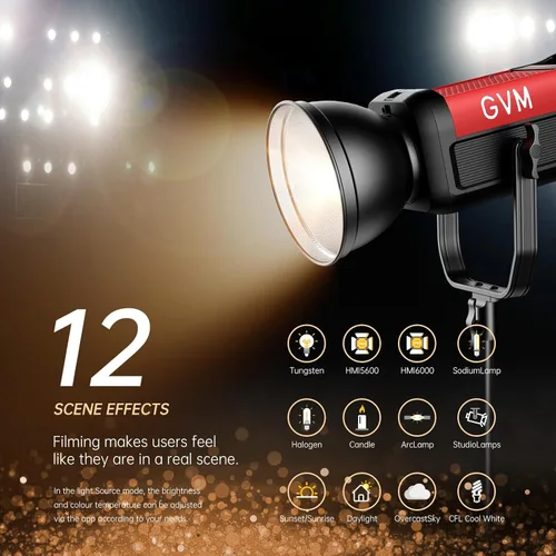 Miniatura 4 de GVM 300W Iluminación de fotografía Luz de video bicolor con soporte de linterna softbox de montaje Bowens y soporte CRI 97+ CCT 2700K~6800K 12