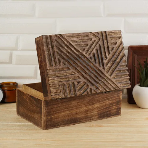 Ajuny Joyero de madera tallado a mano con patrón de cruz, joyero, organizador de recuerdos, antiguo, vintage, decorativo, accesorios de reloj, caja