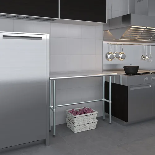 Miniatura 9 de Mesa de trabajo de acero inoxidable de base abierta de 14 pulgadas x 48 pulgadas Residencial y comercial Preparación de alimentos Estación