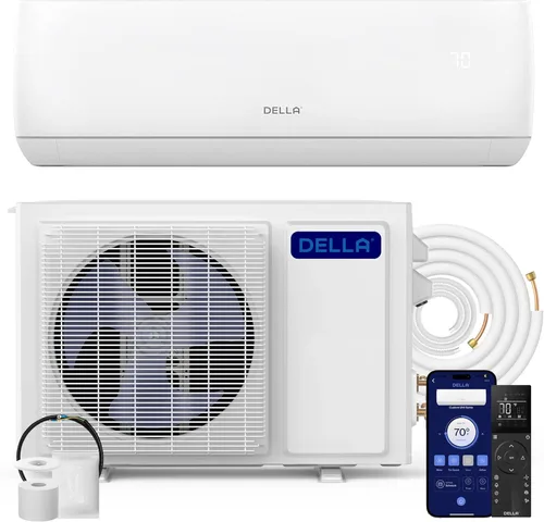 DELLA Motto Series 9100 BTU 19 SEER2 230V Mini Split AC, enfría hasta 400 pies cuadrados, funciona con Alexa y Wifi, sistema de aire acondicionado