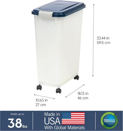 Miniatura 4 de IRIS USA Contenedor hermético de almacenamiento de alimentos para perros, hasta 38 libras, ruedas acoplables, contenedor de almacenamiento de Azul
