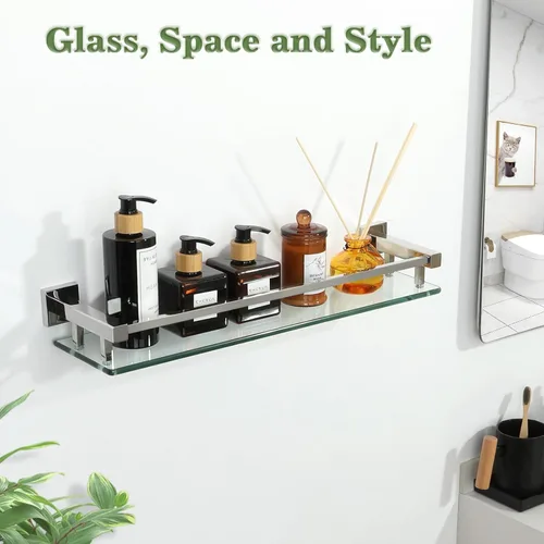 Miniatura 3 de Alise Estantes de baño, estante de vidrio cromado pulido para baño, estantes flotantes modernos, 20 pulgadas Cromo pulido
