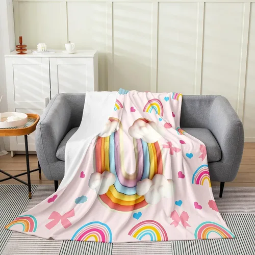 Miniatura 19 de Erosebridal Rainbow English Alphabet Fleece Throw Blanket 40"x50" - Ultra-Soft for Couch Sofa Bed,Cartoon Letters Flannel Blanket,Love Hearts Fuzzy