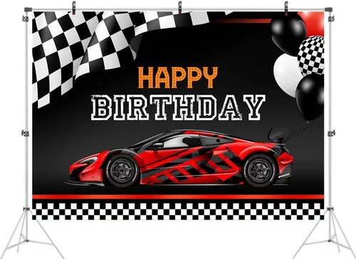 Miniatura 2 de Ticuenicoa Fondo de decoración de fiesta de cumpleaños de auto de carreras, pancarta de cumpleaños de 7 x 5 pies, decoración de fiesta de cumpleaños