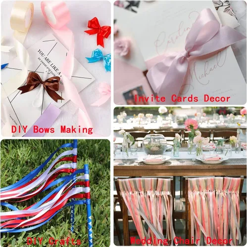 Miniatura 5 de Cinta de satén de oro rosa, 3/8 pulgadas x 25 yardas, cinta de tela rosa para envolver regalos, manualidades, boda, baby shower, fabricación