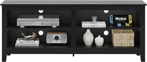 Miniatura 4 de Panana Soporte para TV, soporte clásico de TV de 4 compartimentos para TV de 60 pulgadas, centro de entretenimiento, soporte de televisión Negro