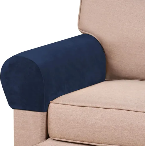 Miniatura 20 de PrinceDeco 4 Pack Thick Velvet Stretch Armrest Covers for Chairs and Sofas - Non Slip, Brown