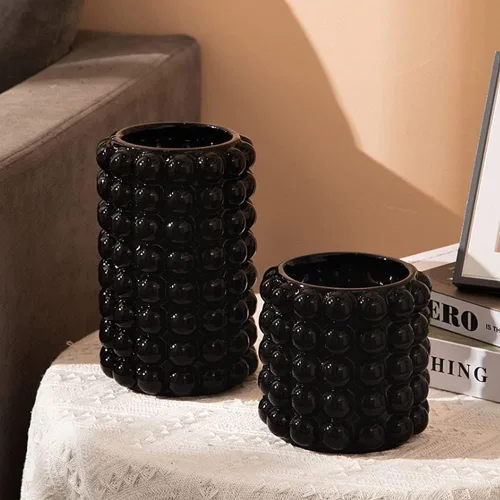 Miniatura 8 de Anding Jarrón de burbujas negras para el día de San Valentín, jarrón de cerámica negra para flores, jarrones altos de cerámica para decoración
