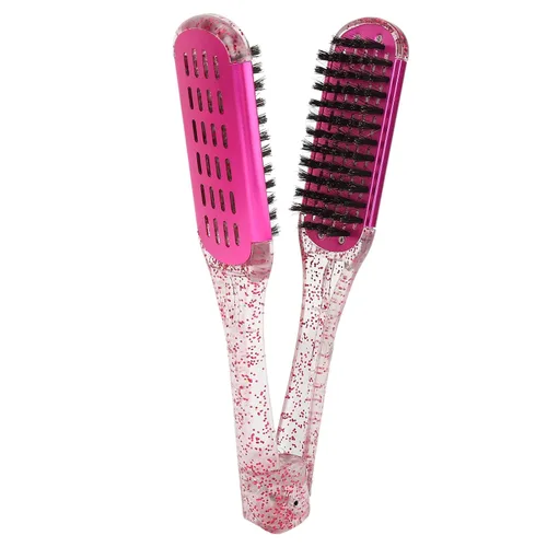 Miniatura 9 de YUYTE Cepillo de peine alisador de pelo de doble cara, abrazadera de peinado suave para alisar, desenredar y alisar el cabello, rojo rosa