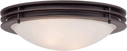 Miniatura 3 de Possini Euro Design Lámpara de techo moderna de montaje empotrado de 16 pulgadas de ancho, pantalla de cuenco de vidrio blanco con 2 luces de bronce