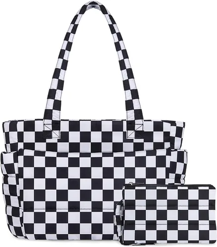 Miniatura 39 de TOPDesign Bolsa Tote Acolchada para Mujer, Bolso de Mano Ligero Inflado con Compartimentos, Bolsa de Hombro Acolchada para Trabajo, Viajes, Gimnasio