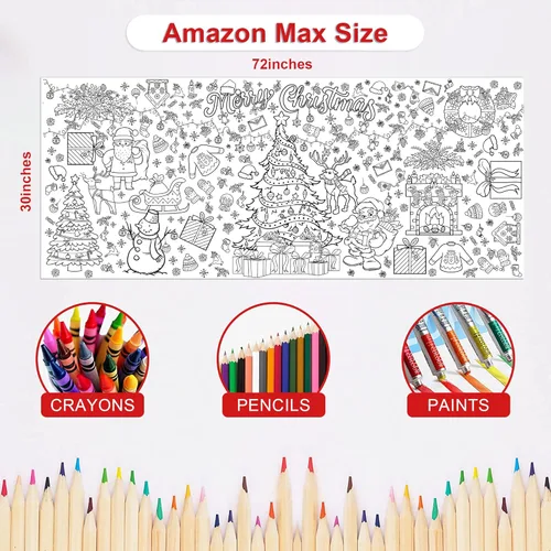 Miniatura 2 de OHOME Póster/mantel gigante de Navidad para colorear, manualidades de Navidad para niños, 30 x 72 pulgadas, pancarta de papel gigante para colorear