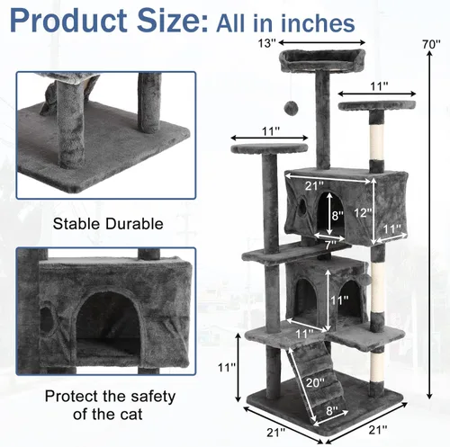Miniatura 7 de Árbol para gatos de 70 pulgadas para gatos de interior, condominio de varios niveles con caja de arena, postes rascadores para gatos