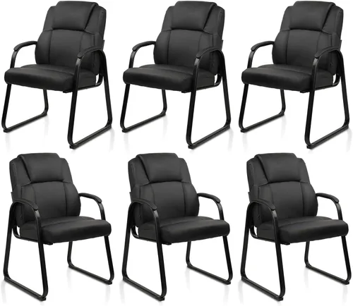 Miniatura 16 de CLATINA Silla de recepción de cuero para invitados con base de trineo, sillón estacionario de oficina con reposabrazos acolchados para reuniones