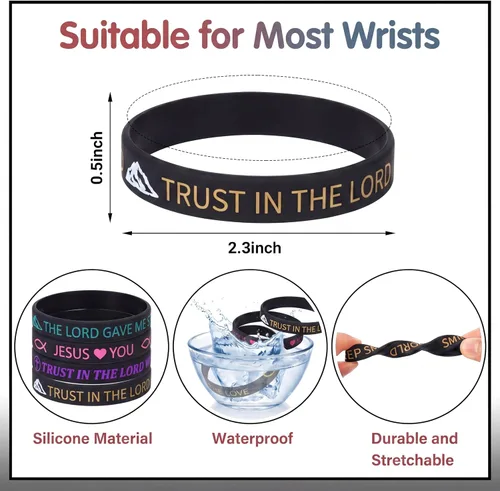 Miniatura 2 de Skylety 60 pulseras de oración con versículo bíblico de Dios, pulsera de goma motivacional de escritura cristiana, pulseras de silicona inspiradoras