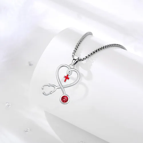 Miniatura 50 de Collar de alas de ángel de plata de ley 925, ángel de la guarda, enfermera RN caduceo, dije de ángel de cristal, joyería de regalo para mujer