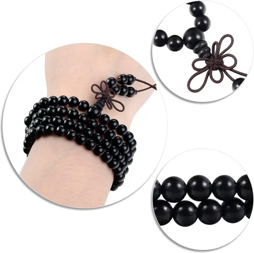 Miniatura 11 de TUMBEELLUWA Pulsera de 0.236 in con 108 cuentas de madera de oración de Mala para unisex, budista tibetano, meditación, rosario, estilo envolvente