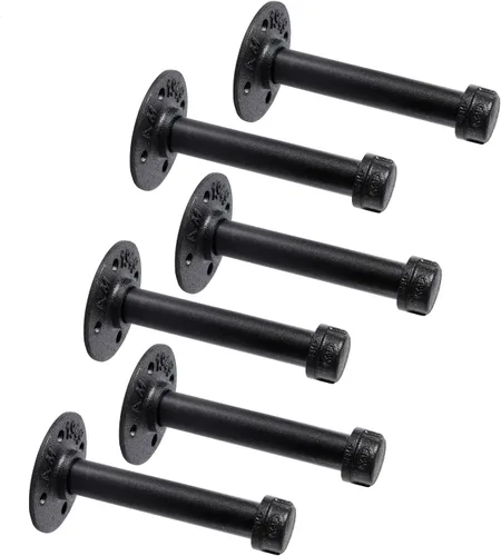 Miniatura 17 de Soportes industriales de tubo de hierro negro de 3/4 pulgadas, soportes rústicos para colgar en la pared, soportes de tubería personalizados