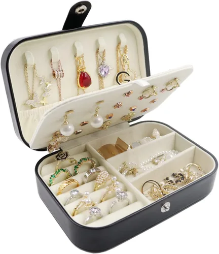 Organizador de joyas, organizador de joyas de viaje, de piel sintética, portátil, caja de almacenamiento de joyas para mujeres y niñas, aretes,