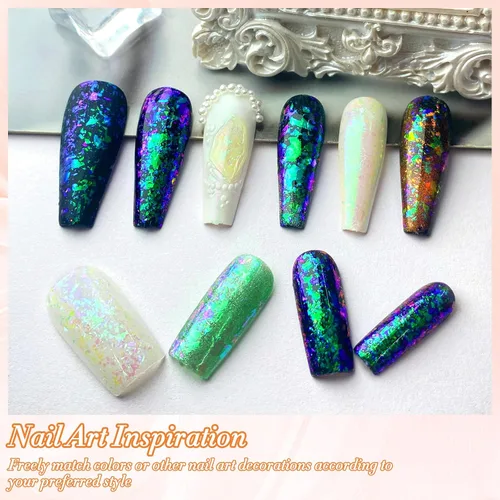 Miniatura 4 de FNNZ Escamas de camaleón de unicornio, Aurora Unichrome, sirena, iridiscente, lámina de uñas, confeti, ópalo, arte de uñas, lentejuelas