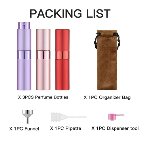 Miniatura 6 de LISAPACK Botella atomizadora de perfume de 0.3 fl oz para viajes (3 piezas) dispensador de colonia vacío, rociador portátil (rojo, rosa, morado)