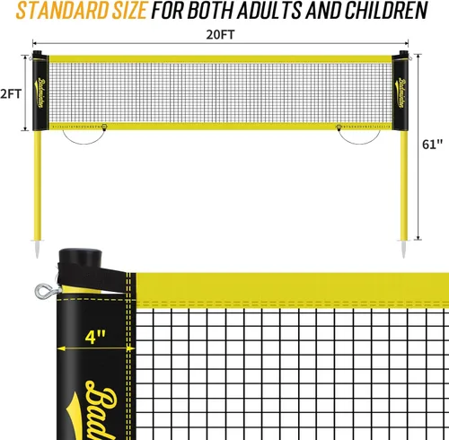 Miniatura 5 de Juego de red de bádminton portátil para exteriores de 20 pies de tamaño reglamentario para patio trasero con postes resistentes, bolsa de transporte