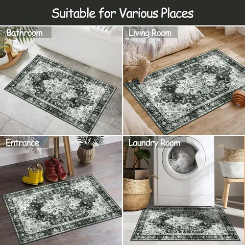 Miniatura 6 de Moynesa Alfombra de entrada lavable de 2 x 3 pies, tapete pequeño para puerta delantera, alfombras de cocina en blanco y negro, antideslizante