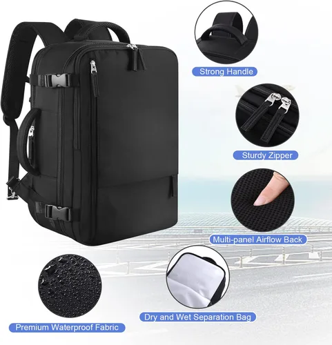 Miniatura 5 de Mochila de viaje Sinaliy para mujeres y hombres, Negro, Grande, Mochilas de viaje