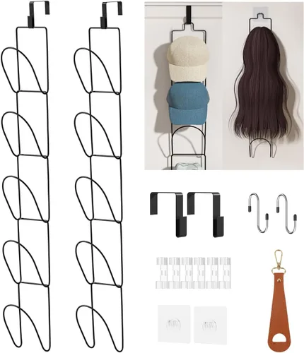Miniatura 16 de LINFIDITE Paquete de 10 soportes para colgar sombreros, organizador flexible con múltiples ganchos, montado en la pared, sobre la puerta, para gorra