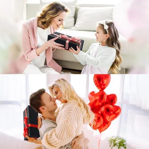 Miniatura 2 de Paquete de 4 Cajas de Regalo de 12x6x4 Pulgadas con Tapas de Cierre Magnético, Caja Negra Magnética para Boda, Propuesta de Padrinos y Damas