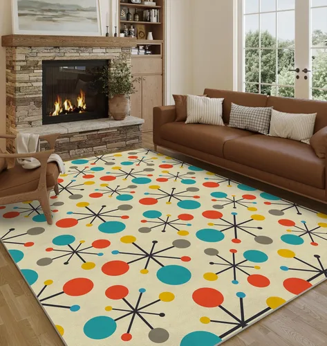 Miniatura 10 de Alfombra Pasillera Retro para Pasillos, Alfombras Pasilleras de Cocina Modernas de Mediados de Siglo Antideslizantes 2'x 6', Alfombra Amarilla