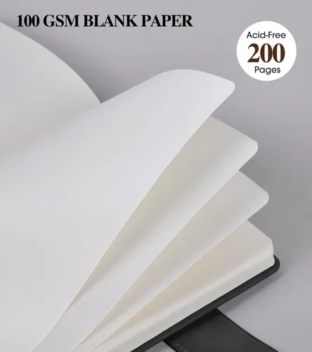 Miniatura 5 de PAIBAS Cuaderno en blanco, cuaderno de bocetos A5 de cuero de tapa dura con 200 páginas de papel grueso en blanco para hombres y mujeres, diario