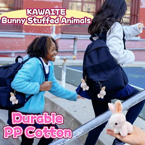 Miniatura 5 de Kawaite Peluches de conejo rosa para niñas, niños y adultos, mini juguetes de peluche de animales, llaveros, lindos peluches de conejo, animales