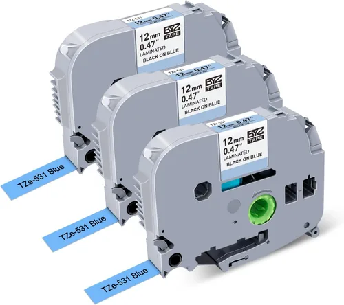 Compatible con cinta azul P Touch TZe-531 TZe531 laminada 0.47 de 0.47 pulgadas, cinta azul de repuesto para Brother PT-D200 PT-D450, 1/2 pulgada x