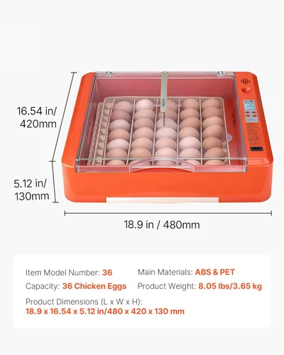 Miniatura 7 de VEVOR Incubadora de 36 huevos, incubadora automática con volteador de huevos y candelero LED y bandeja de agua, control de temperatura y humedad