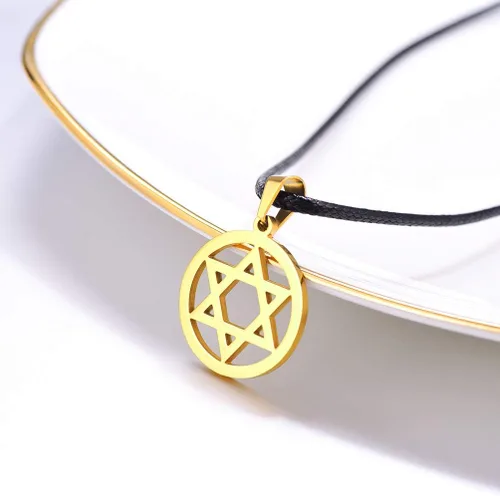 Miniatura 3 de Stainless Steel Pendant Necklace for Men Women, Cool Punk Shark Teeth Necklace, Cross Necklace, Star Of David Necklace, Black Leather Cord, Come
