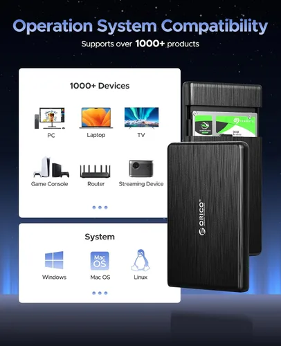 Miniatura 4 de ORICO Caja de disco duro externo USB 3.0 a SATA III de 2.5 pulgadas para disco duro SATA HDD/SSD de 2.5 pulgadas 0.276 in-0.374 in sin herramientas